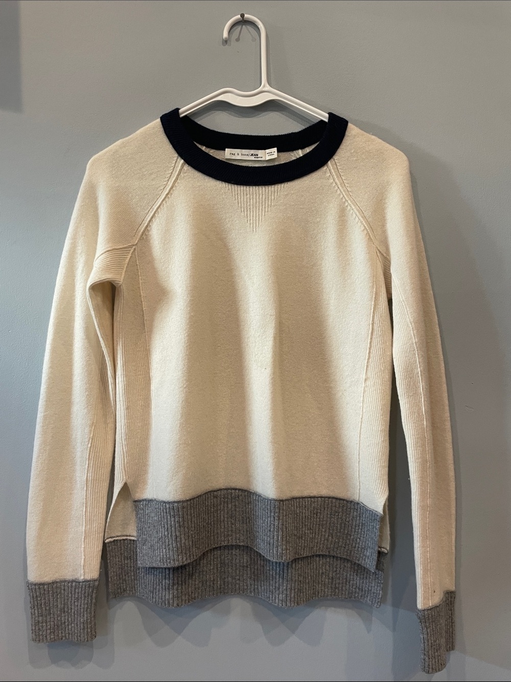 rag & bone Cream Sweater with Gray Hem and black Neck